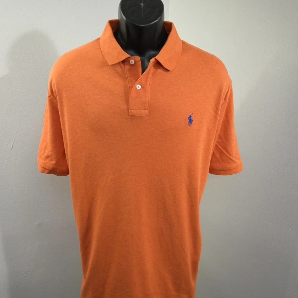 Polo Ralph Lauren Golf Polo Mens XL Orange Blue Pony Logo Short Sleeve Cotton
